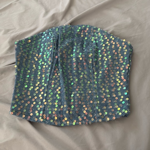 Pretty Little Thing Denim Corset Megan Moroney Top - Picture 2 of 4